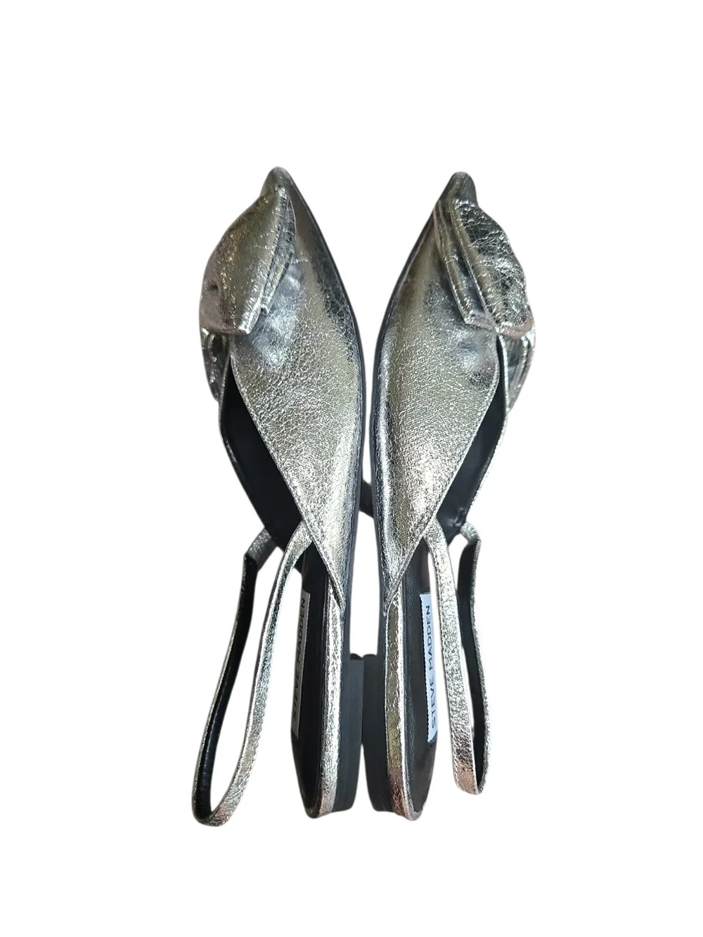 Steve Madden Metallic Silver Pointed Slingback Flats with Bow Sz 7